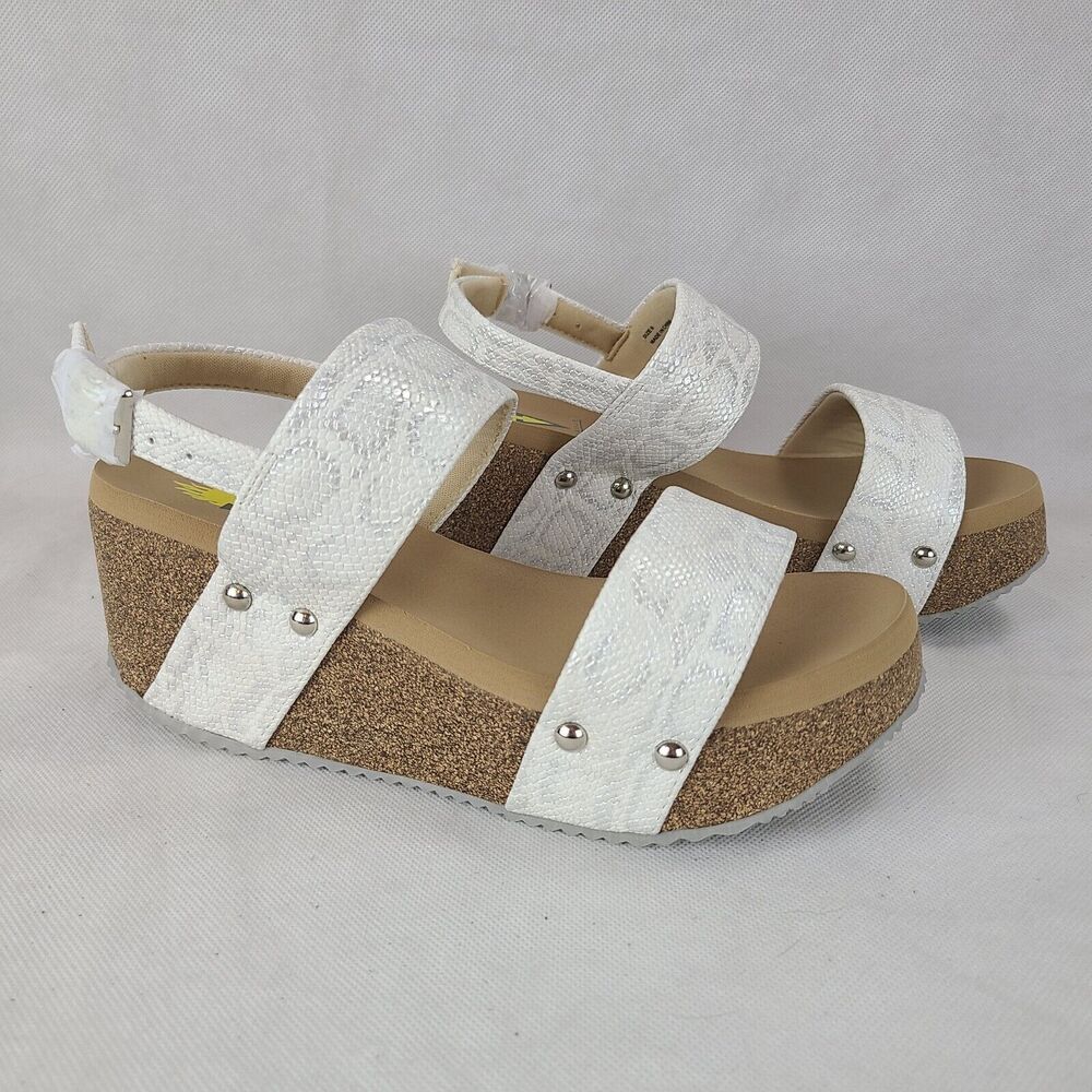 New VOLATILE "Summerlove" White Snake Cork Platform Wedge Sandals Women's (6)